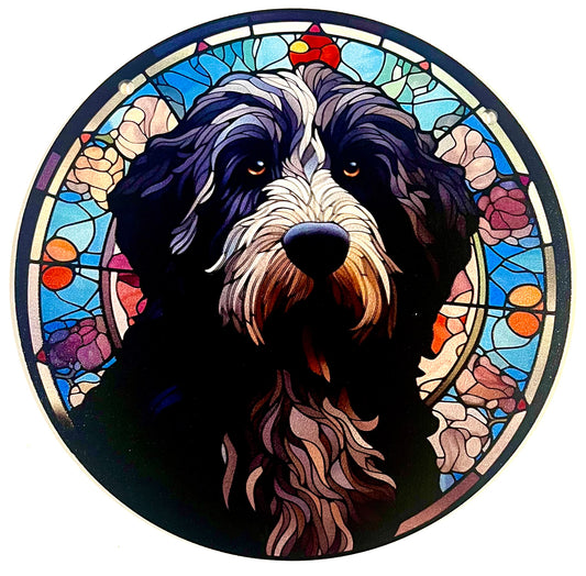 Dog suncatcher - Bearded Collie (b/w)