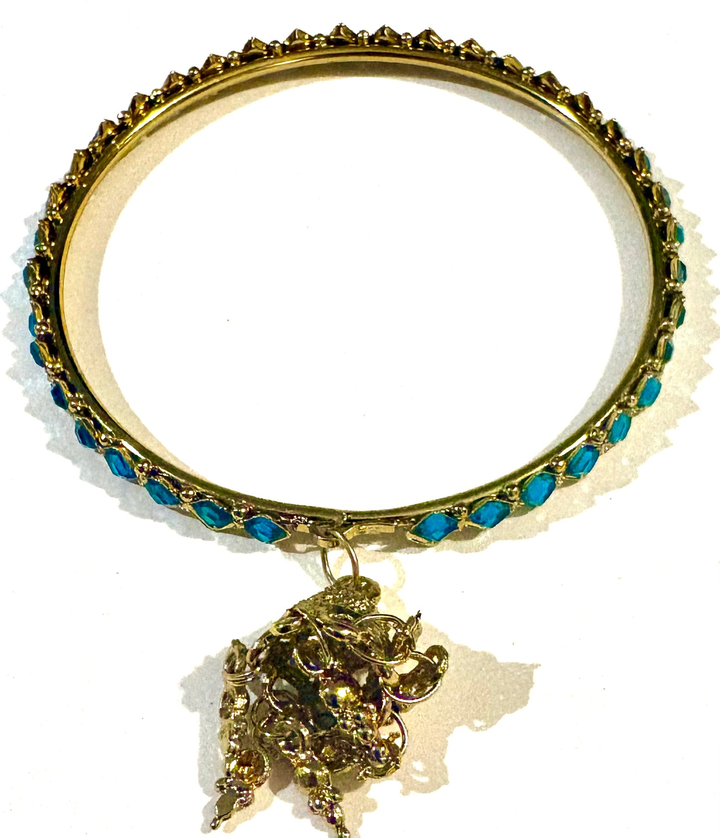 Bracelet - gold coloured bangle, blue with charm style 20