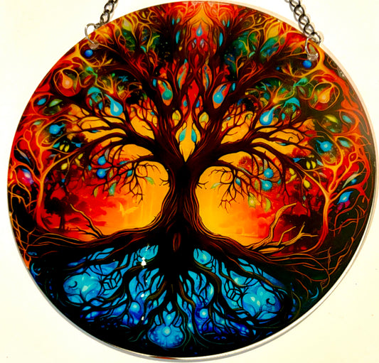 Tree of life Suncatcher - sunset blue leaves/roots style 20