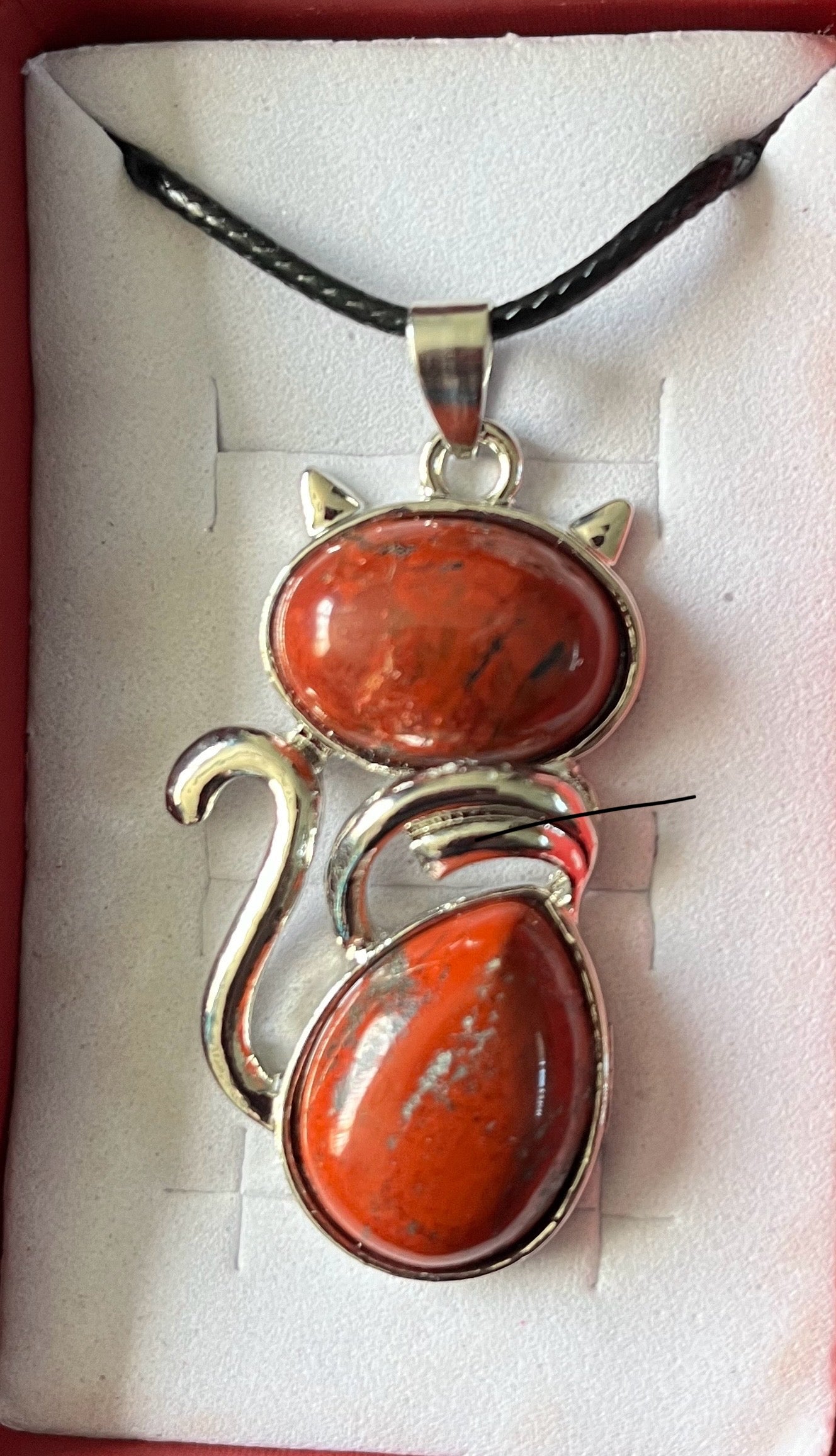 Cat - red jasper style cat necklace
