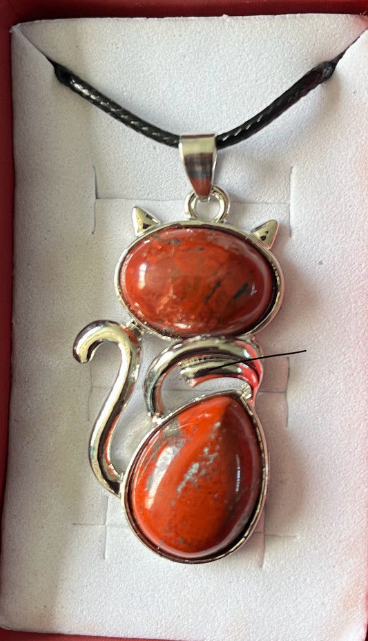 Cat - red jasper style cat necklace