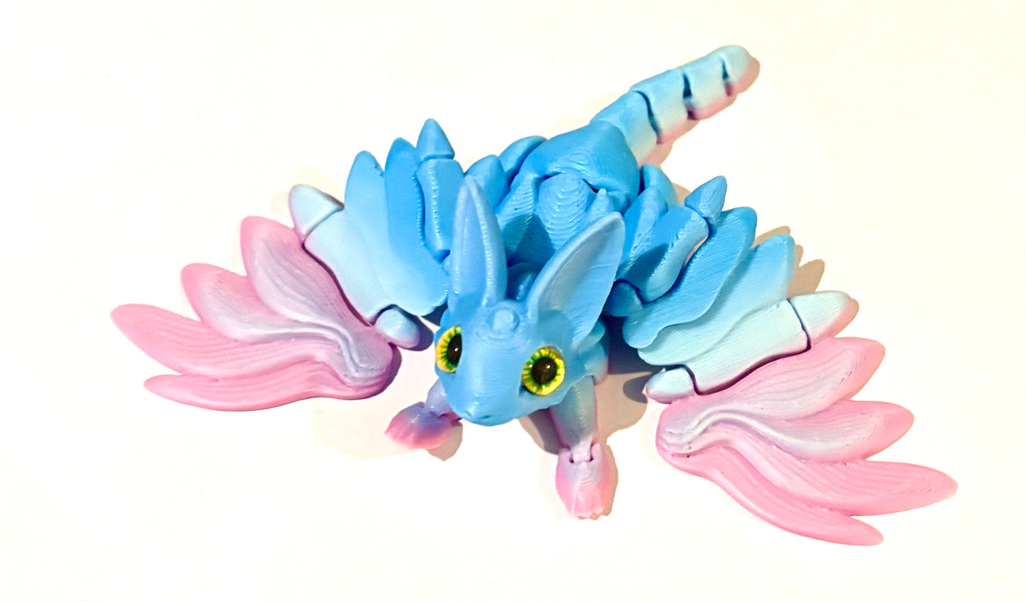 3D printed small flying Dragon - pink / blue coloured