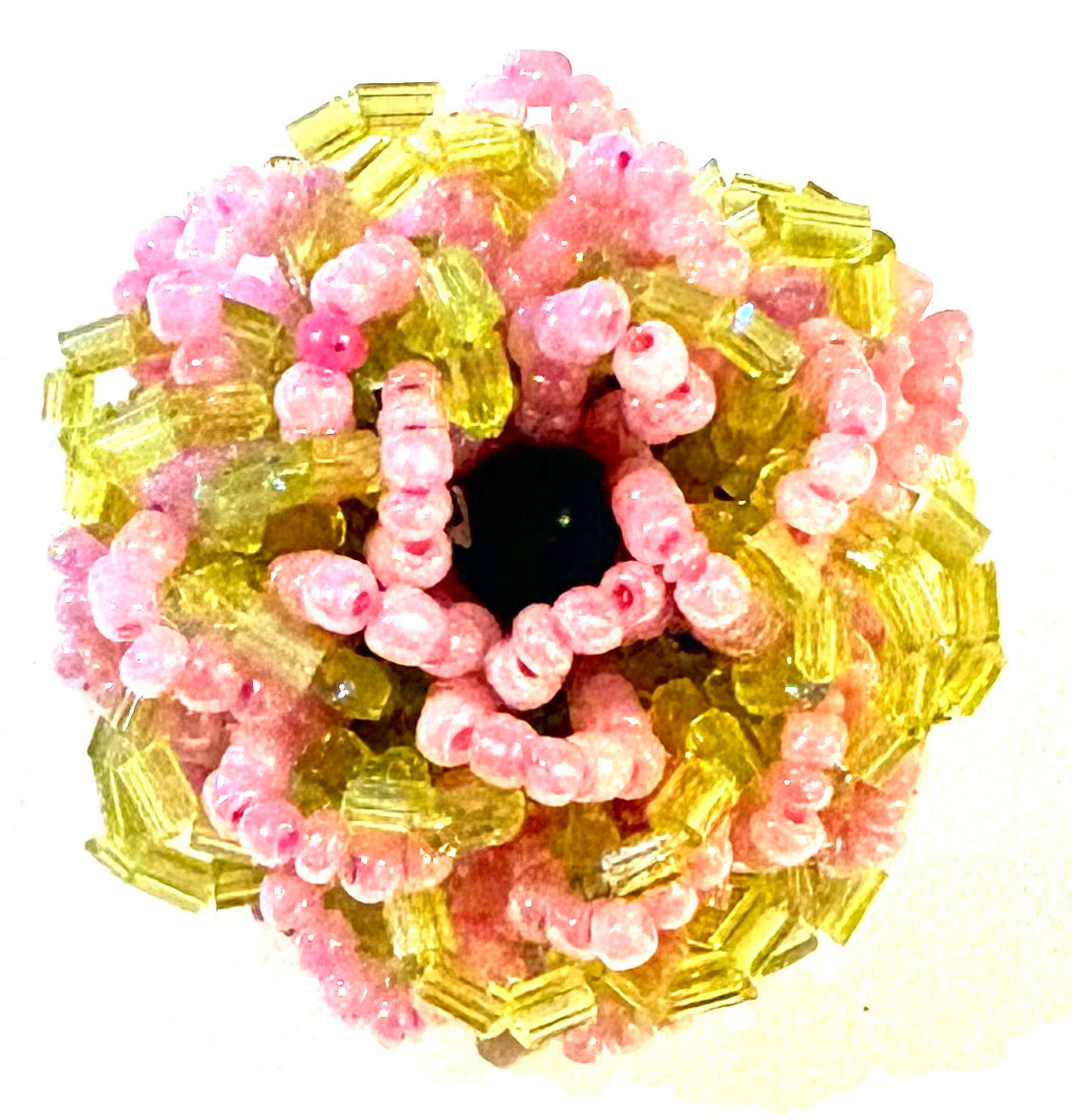 Micro bead flower ring - pink/green