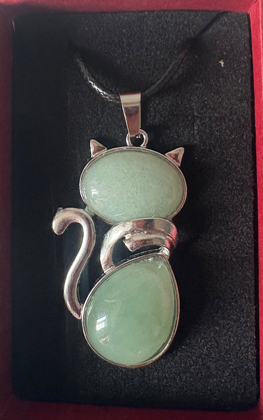 Cat - green chalcedony style necklace.