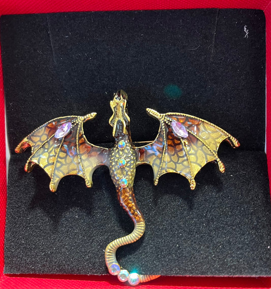 Dragon Brooch - gold/ brown