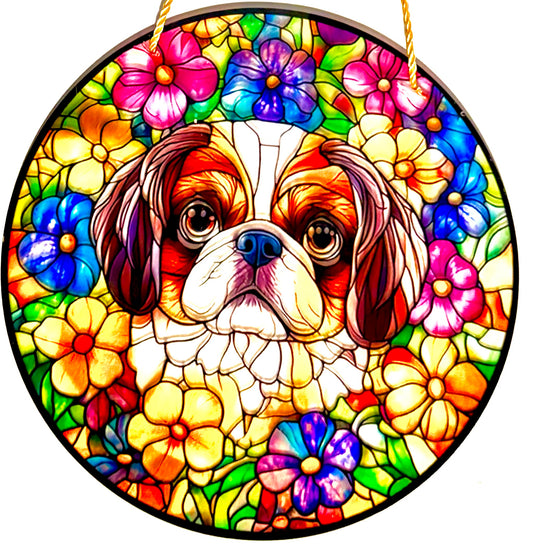 Dog Suncatcher - Pekingese Brown/white/floral