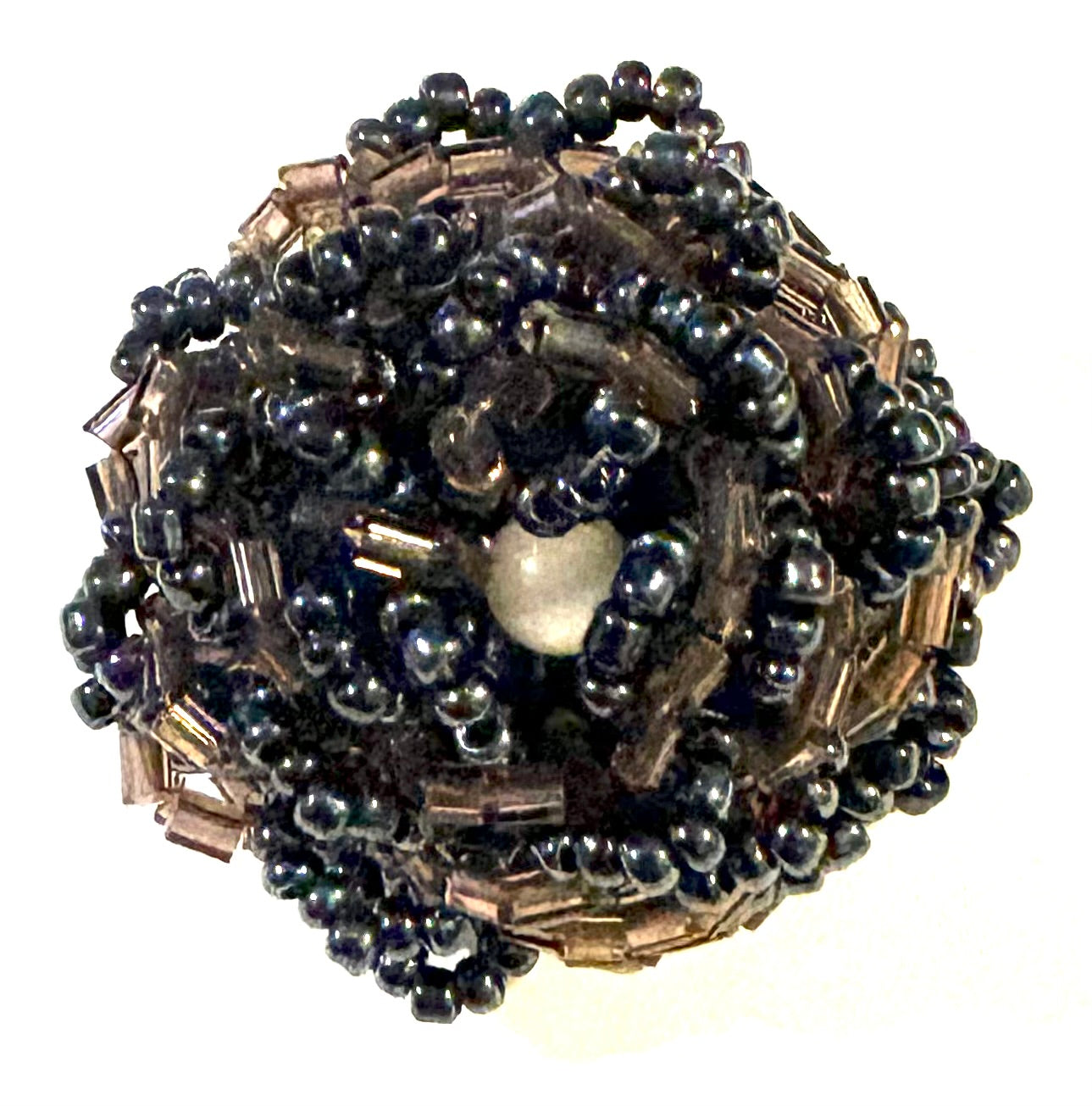 Micro bead flower ring - navy/black