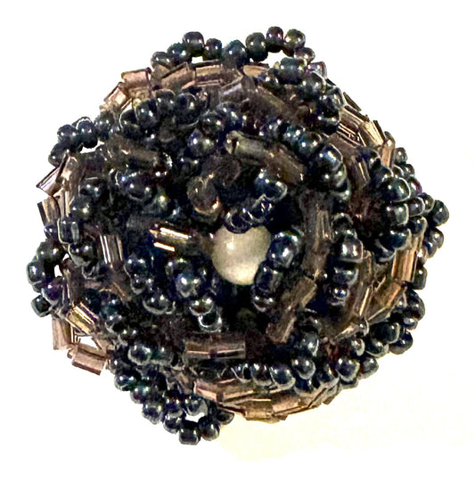 Micro bead flower ring - navy/black