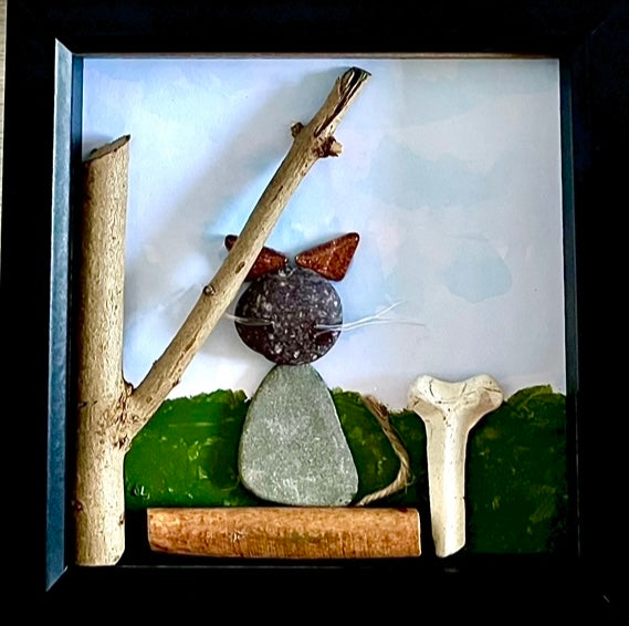 3D cat pebble picture