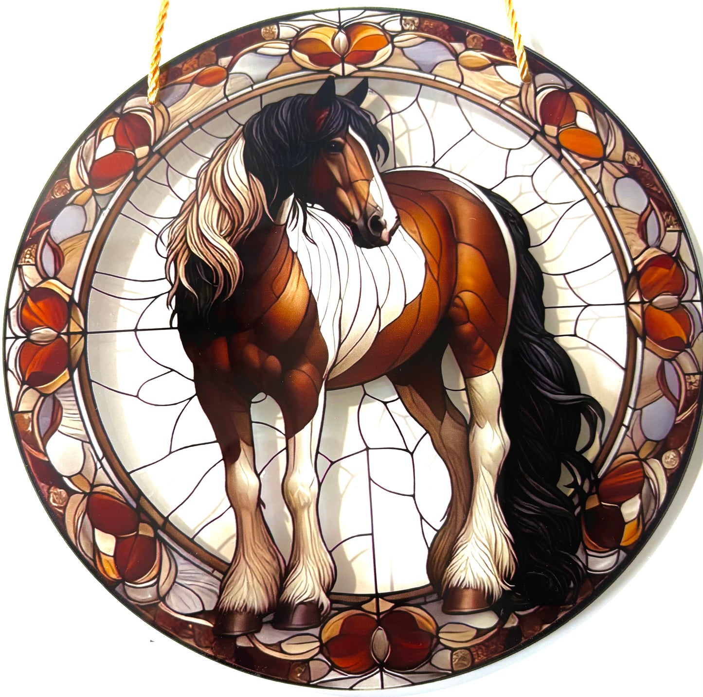 Horse - 8" Suncatcher- brown/white Clydesdale style