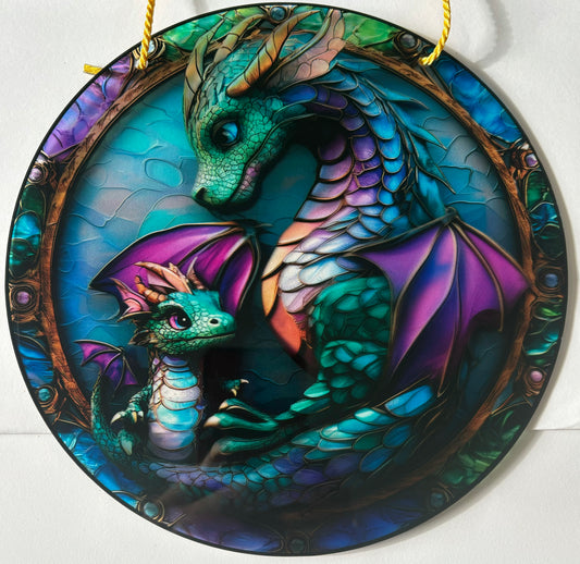 Dragon Suncatchers - purple/ green mum/ baby dragon