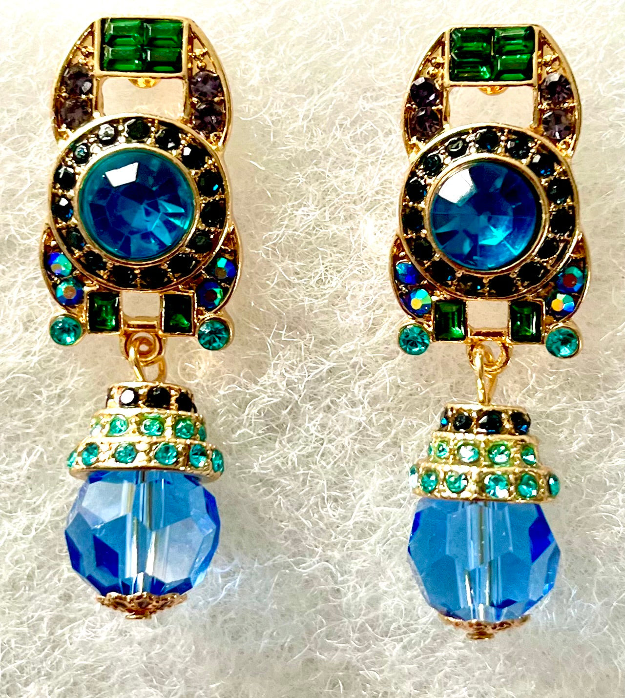 Earrings - stud dangly blue ornate style.
