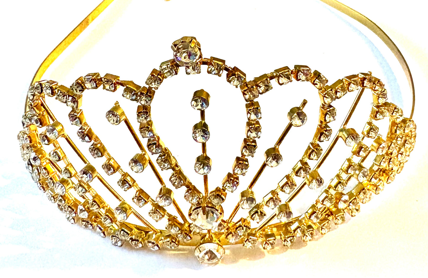 Tiara - gold coloured with imitation diamonte style rhinestones. Style 43