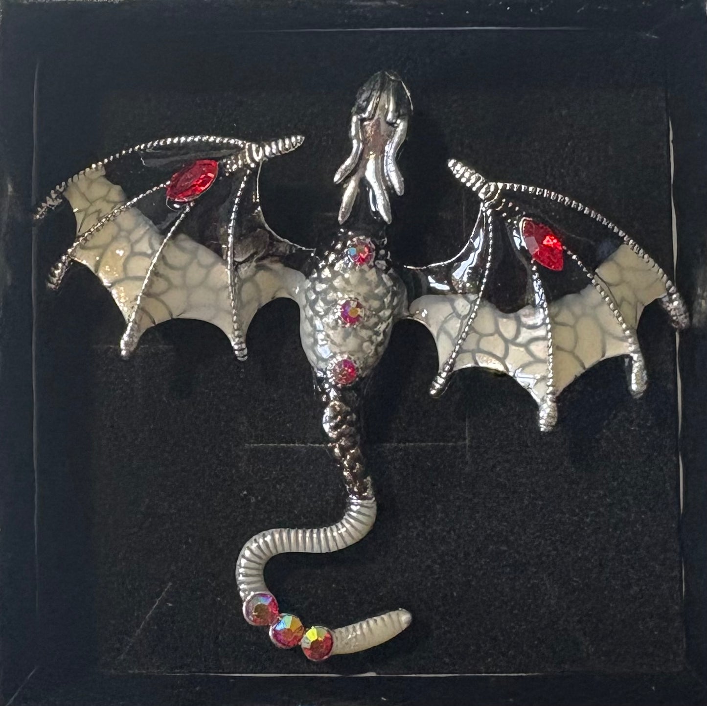 Dragon Brooch - black/red silver coloured