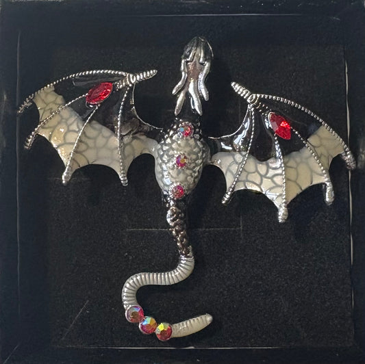Dragon Brooch - black/red silver coloured