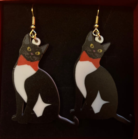 Earrings- black/ white cat