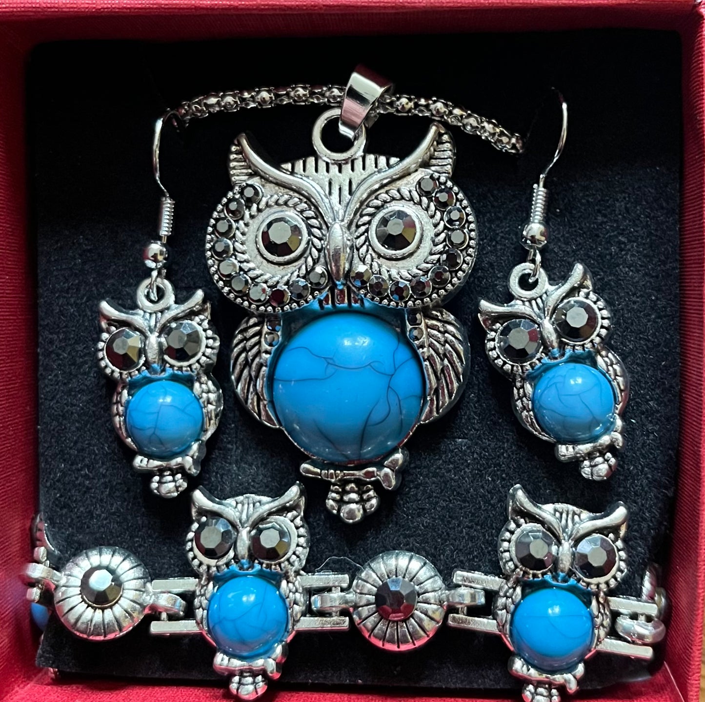 3pc jewellery set - owl blue howlite style