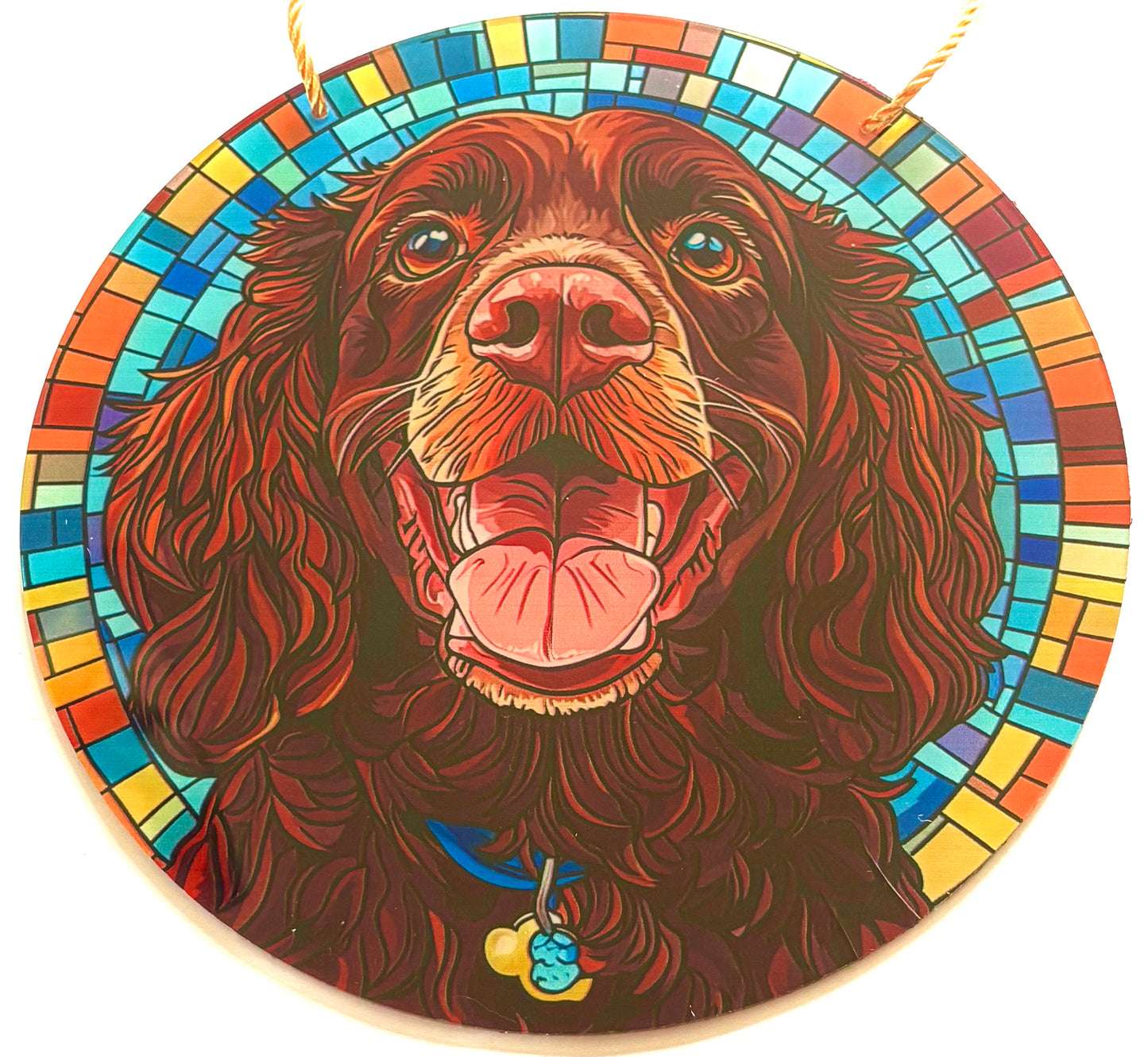 Dog - suncatcher.  Chocolate coloured cocker spaniel