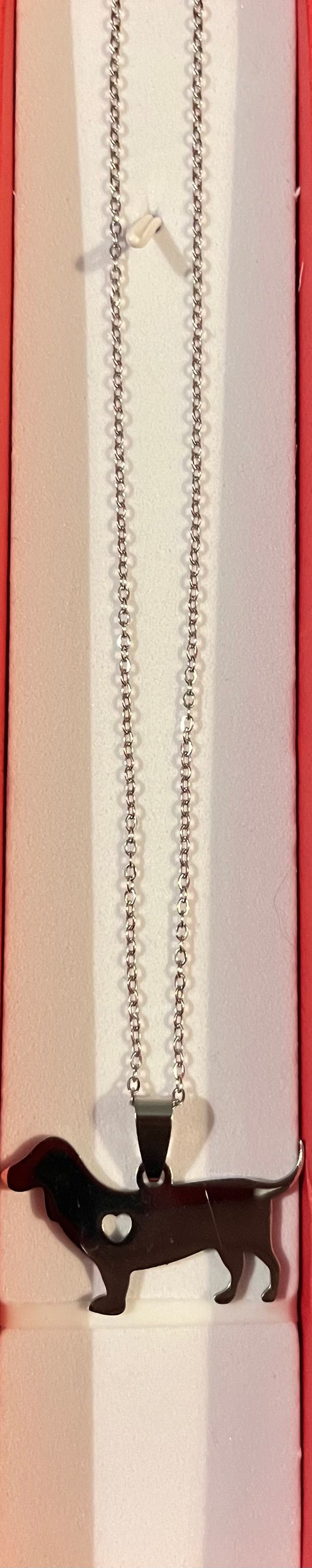 Necklace - Dog & heart dachshund/ beagle style silhouette