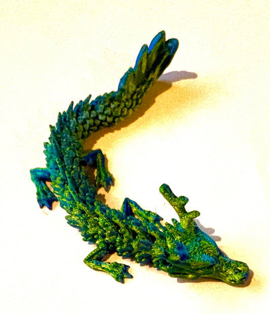 3D printed small Dragon - metallic green/ blue coloured