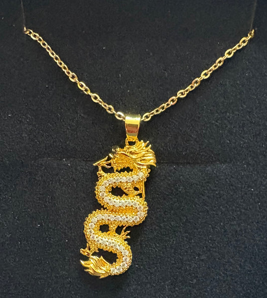 Dragon - Chinese dragon necklace. Gold coloured