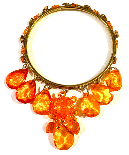 Bracelet - gold coloured bangle, orange charms style 8