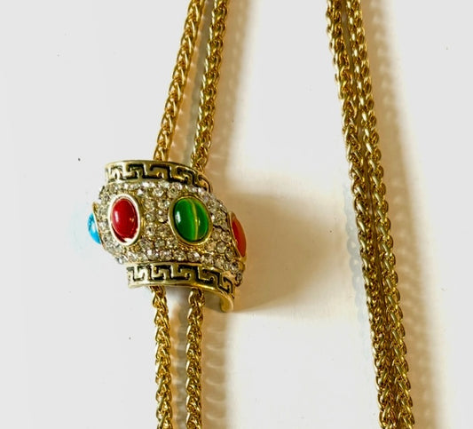 Necklace - gold colour metal extendable necklace red/ green/ multicoloured. Style 35
