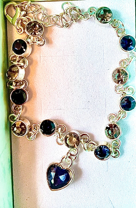 Bracelet - 2 tone blue with blue heart.