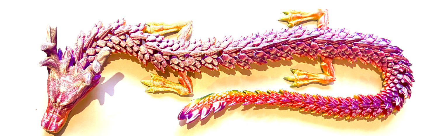3D printed extra large Dragon - metallic lilac/ pink/yellow/ mint coloured