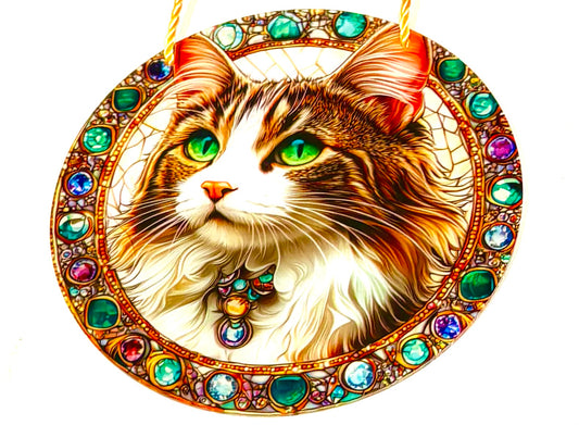 Cat - suncatcher brown/ white cat