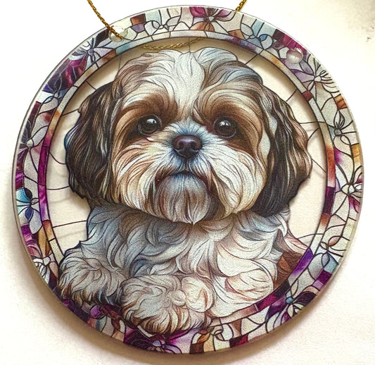 Dog -small suncatcher. Llasa Apso beige/white