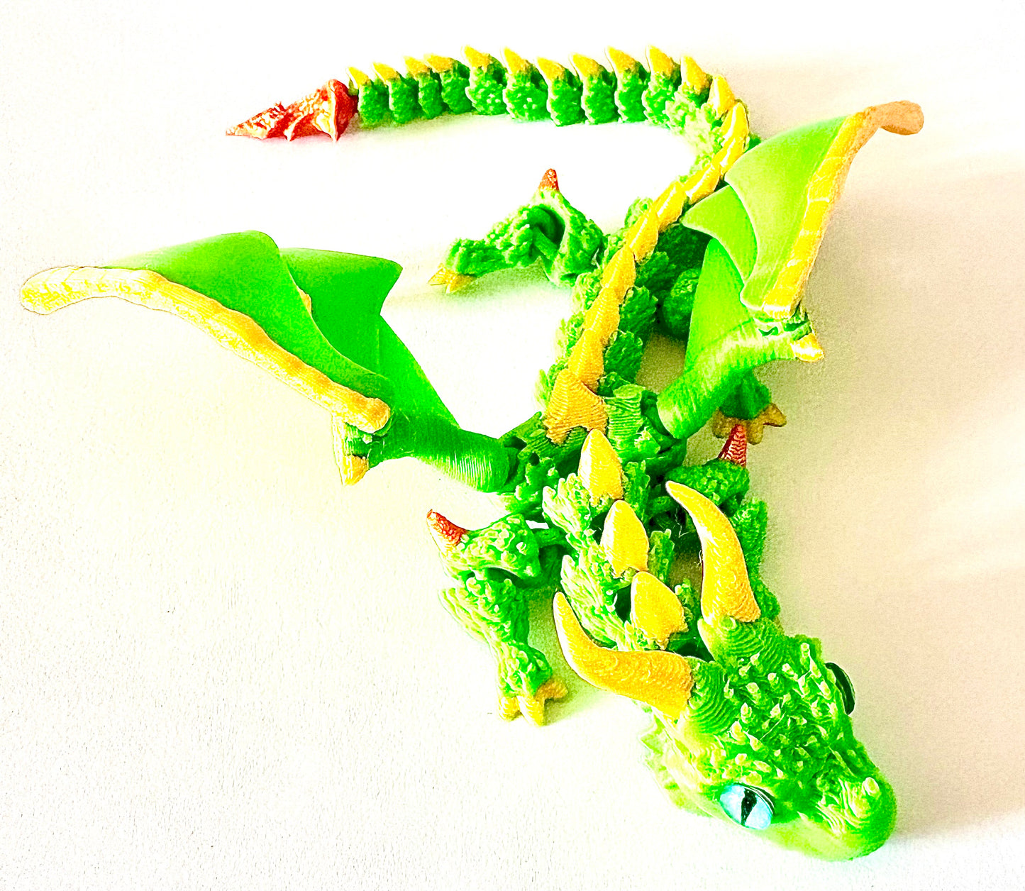 3D printed flying dragon - green/ yellow/ orange