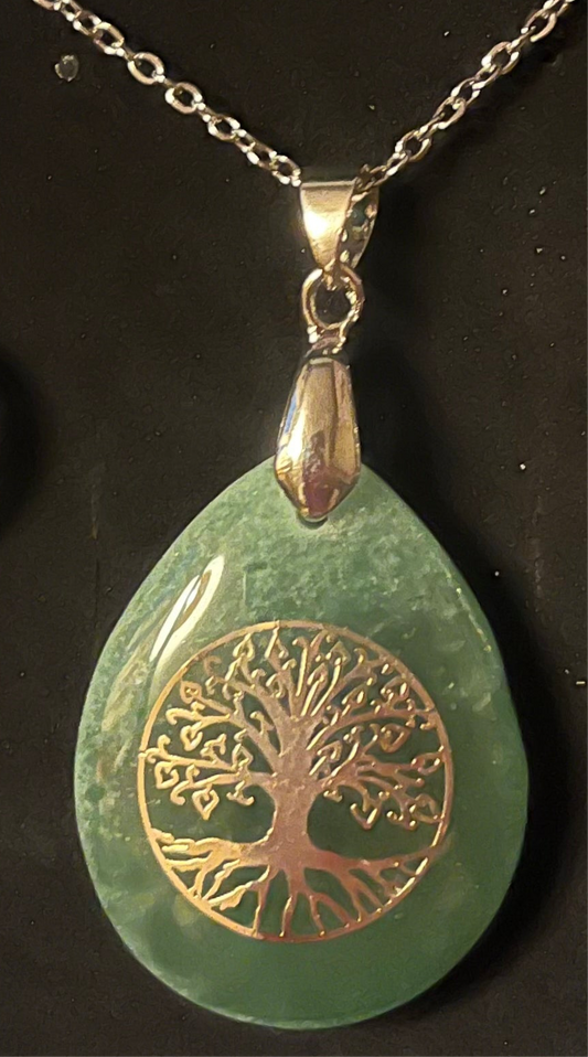 Green aventurine tree of life necklace