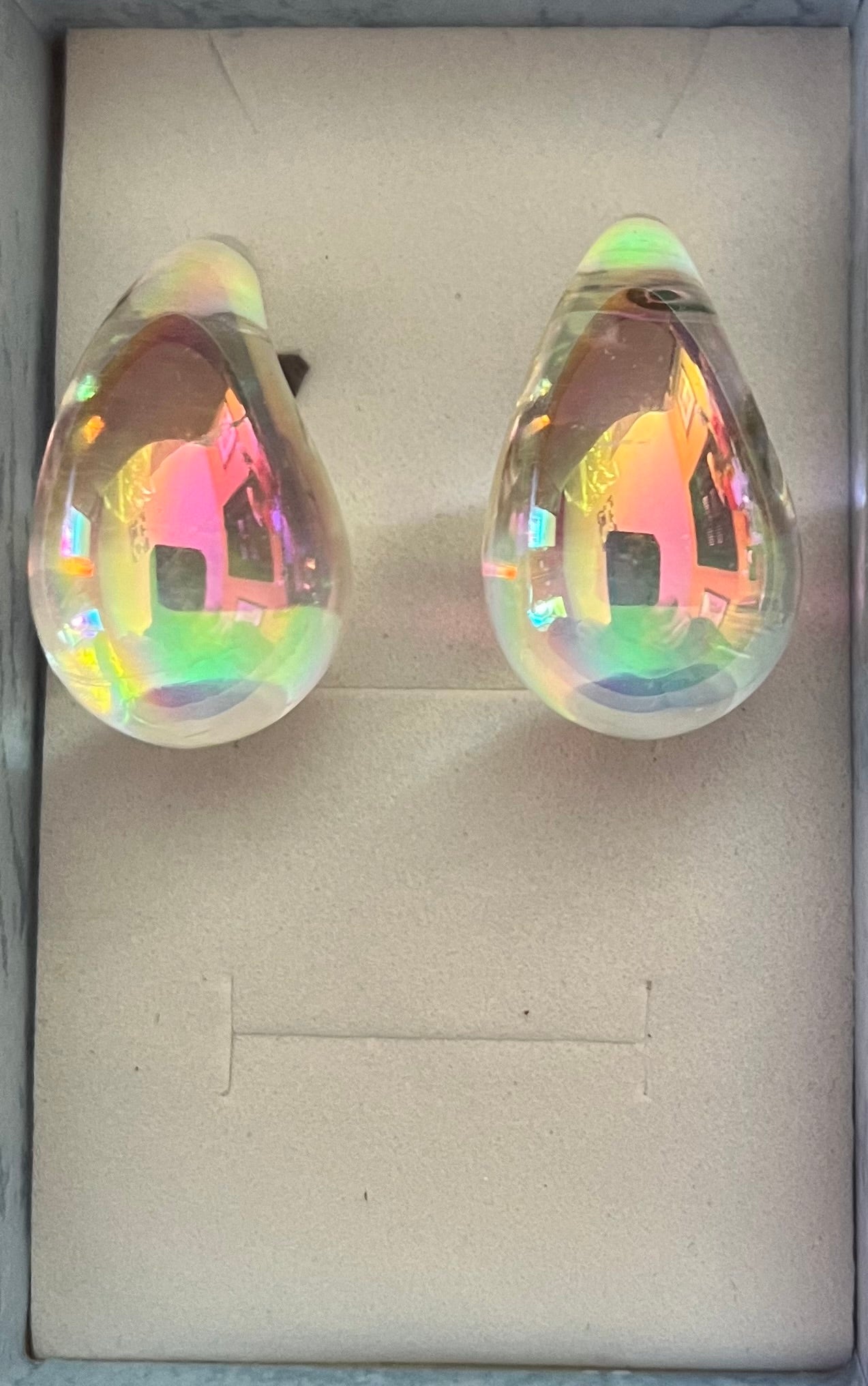 Earrings - clear rainbow prism droplet style