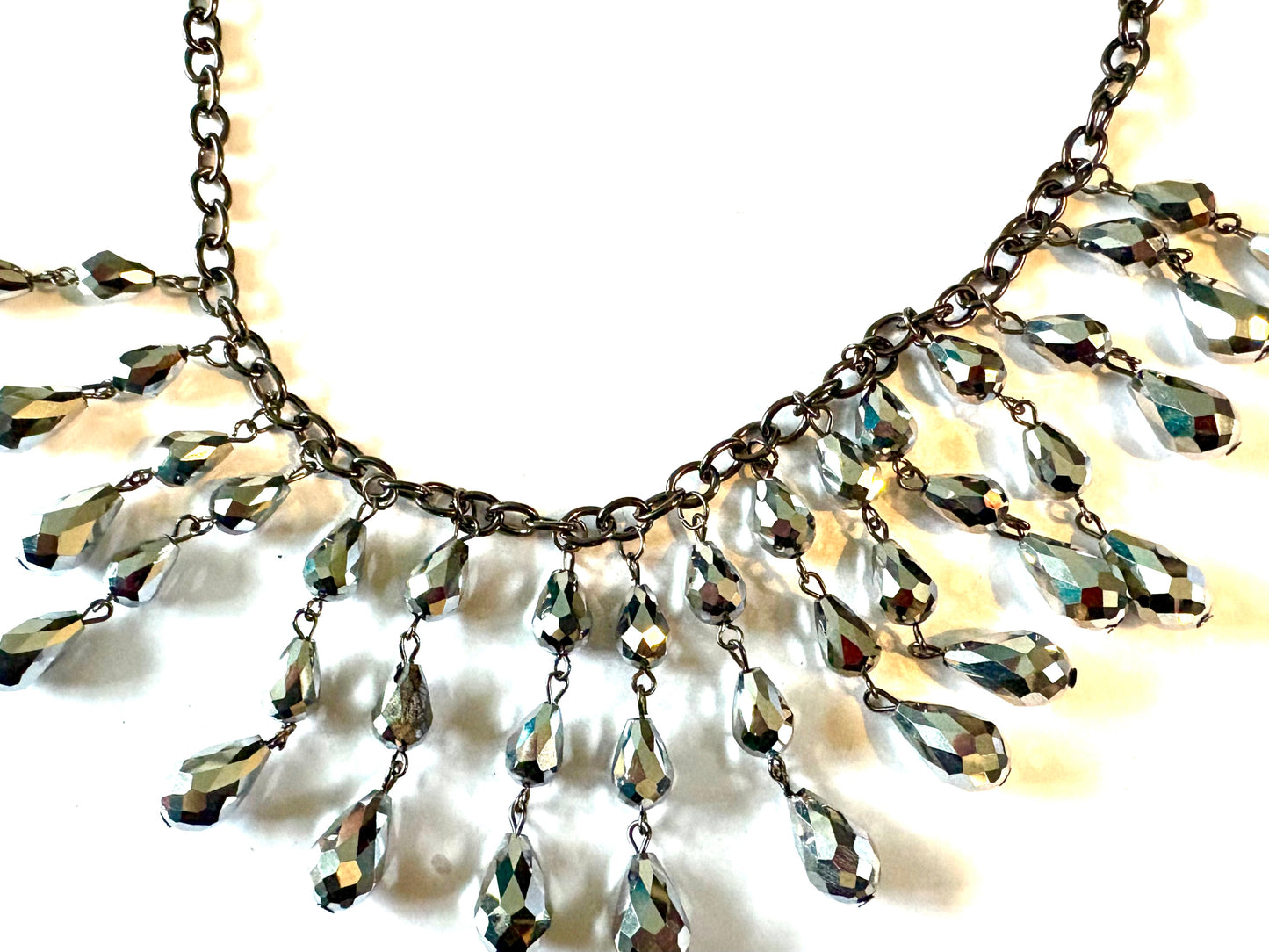 Necklace  - white metal with glitter ball style gems, evening dress necklace. Style 36