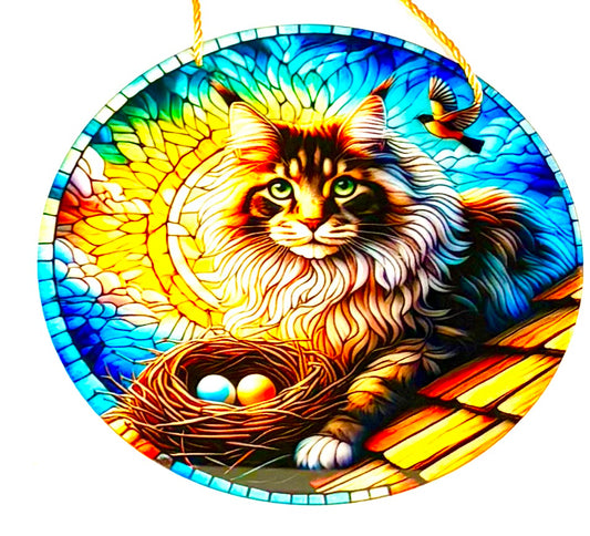 Cat - suncatcher ginger Maine coon with nest