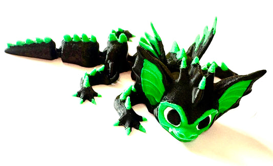 3D printed small spiky Dragon - Green/ black